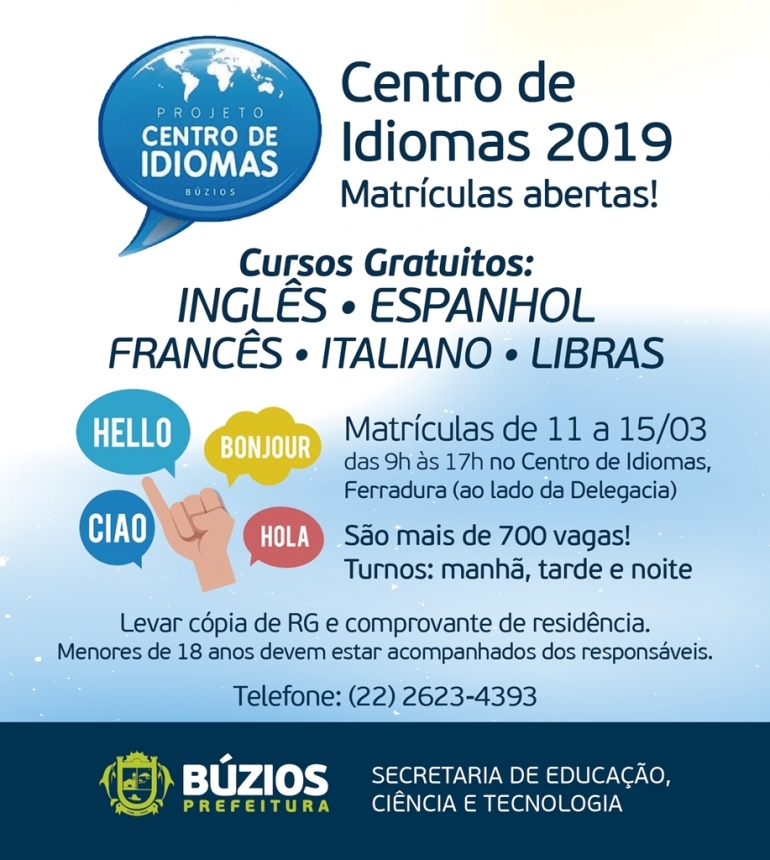 Centro de Idiomas de Búzios anuncia matrículas para cursos gratuitos