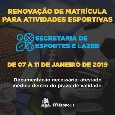 Renovação de matrículas para escolinhas esportivas de Teresópolis começa dia 07 de janeiro